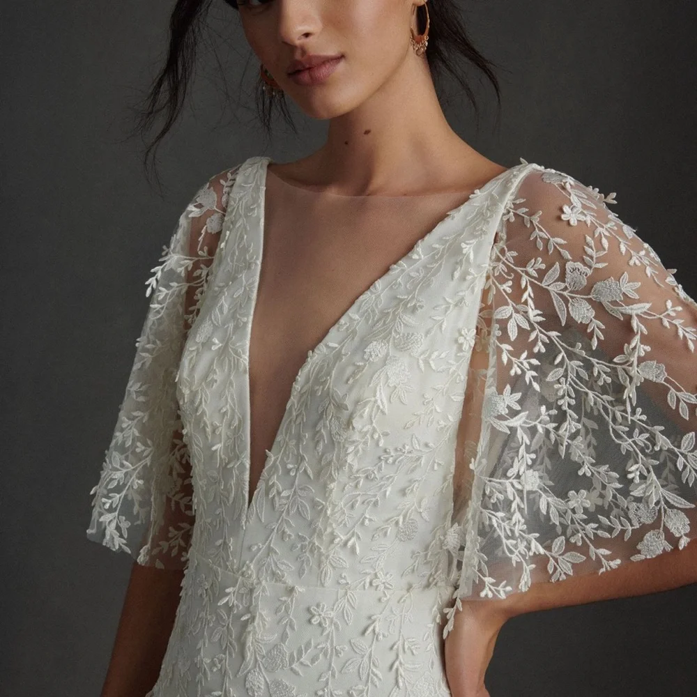 Jenny Loo Lourdes V-neck Elegant Wedding Gown - Picture 3 of 9